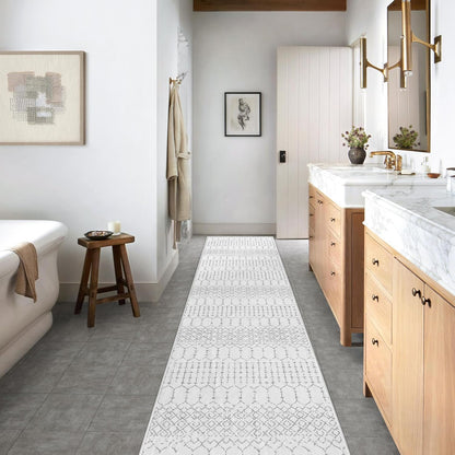 Lahome Moroccan Entry Rug 2x3, Non-Slip Washable Front Indoor Door Mat Rubber Backing Low-Profile Door Rugs, Small Geometric Print Distressed for Entryway Bathroom Kitchen, Black Hana