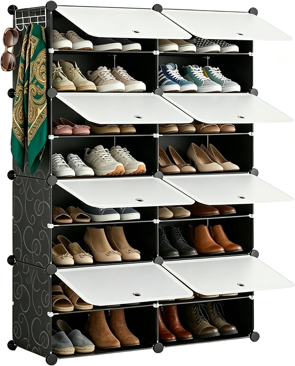 HealSmart Shoe Rack Organizer with Door, Shoe Storage Cabinet, Stackable Plastic Shelves for Closet, Entryway, Hallway, Bedroom, 8-Tier 32-Pair, White