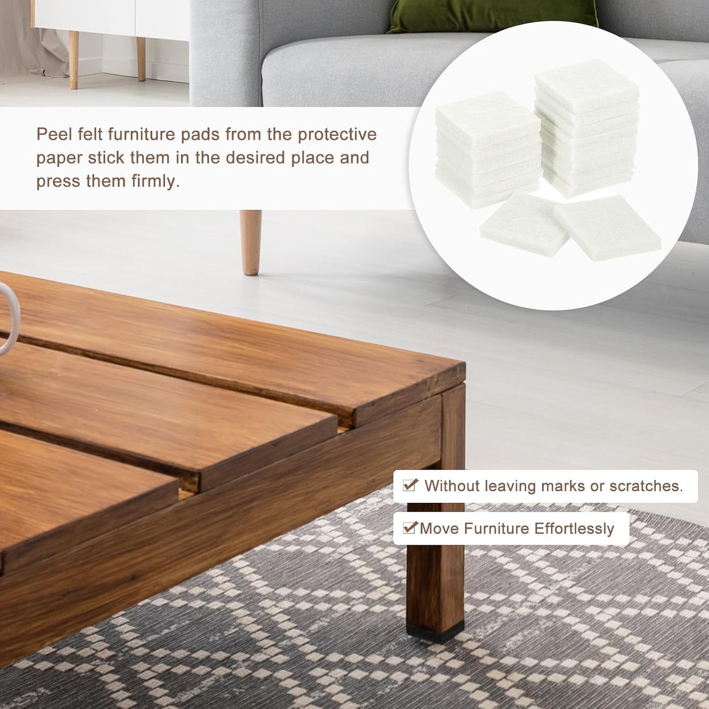 uxcell Furniture Pads, 16Pcs 2.5" - Square Self Adhesive Felt Furniture Pads, Floor Protectors for Furniture Feet Chairs Legs Hardwood Floors (Brown)