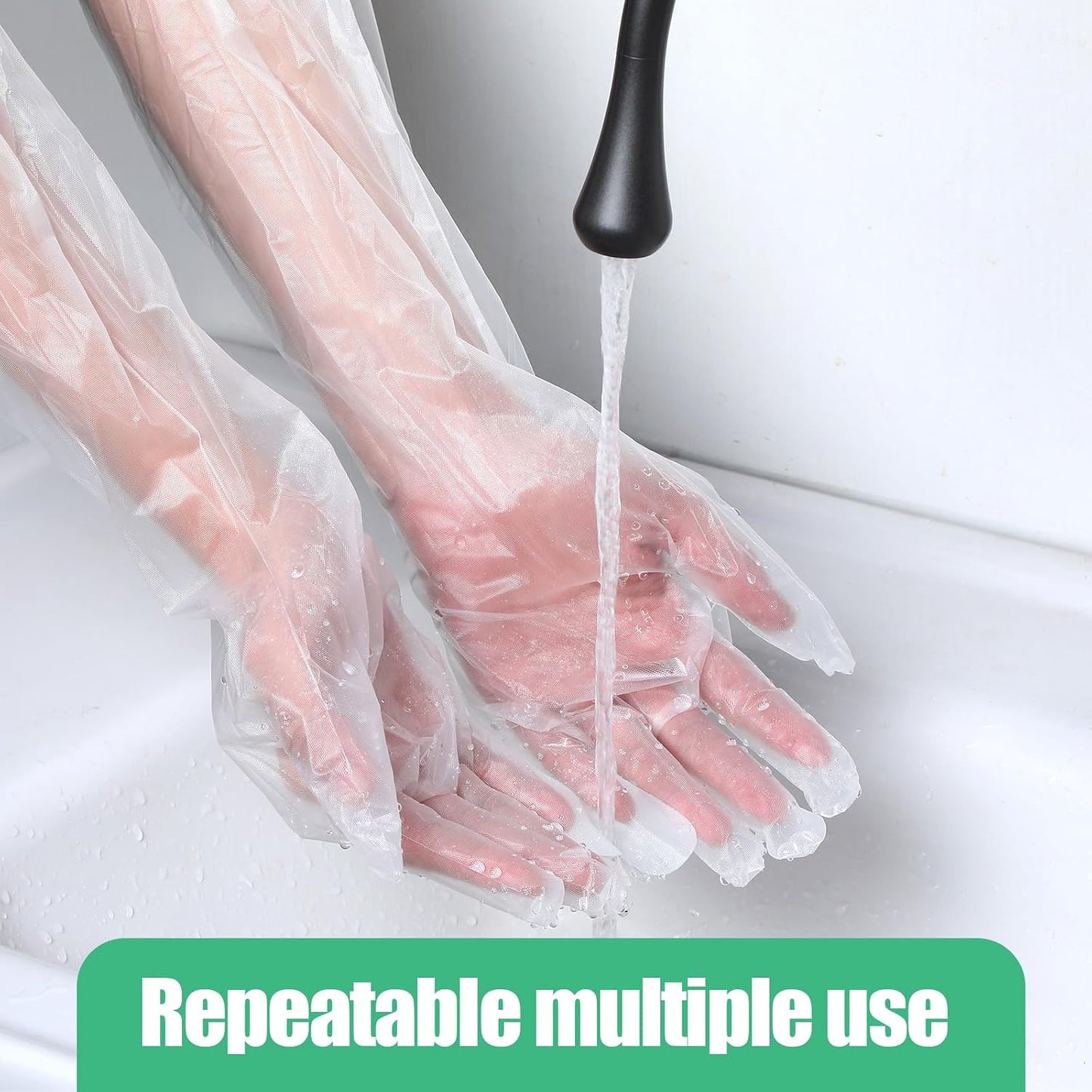 20PCS Transparent Long Disposable Rubber Cleaning Gloves, 23.6in Plastic Dishwashing Gloves, Waterproof and Non-slip Disposable Plastic Glove for Housework, Kitchen, Dishwashing, Gardening