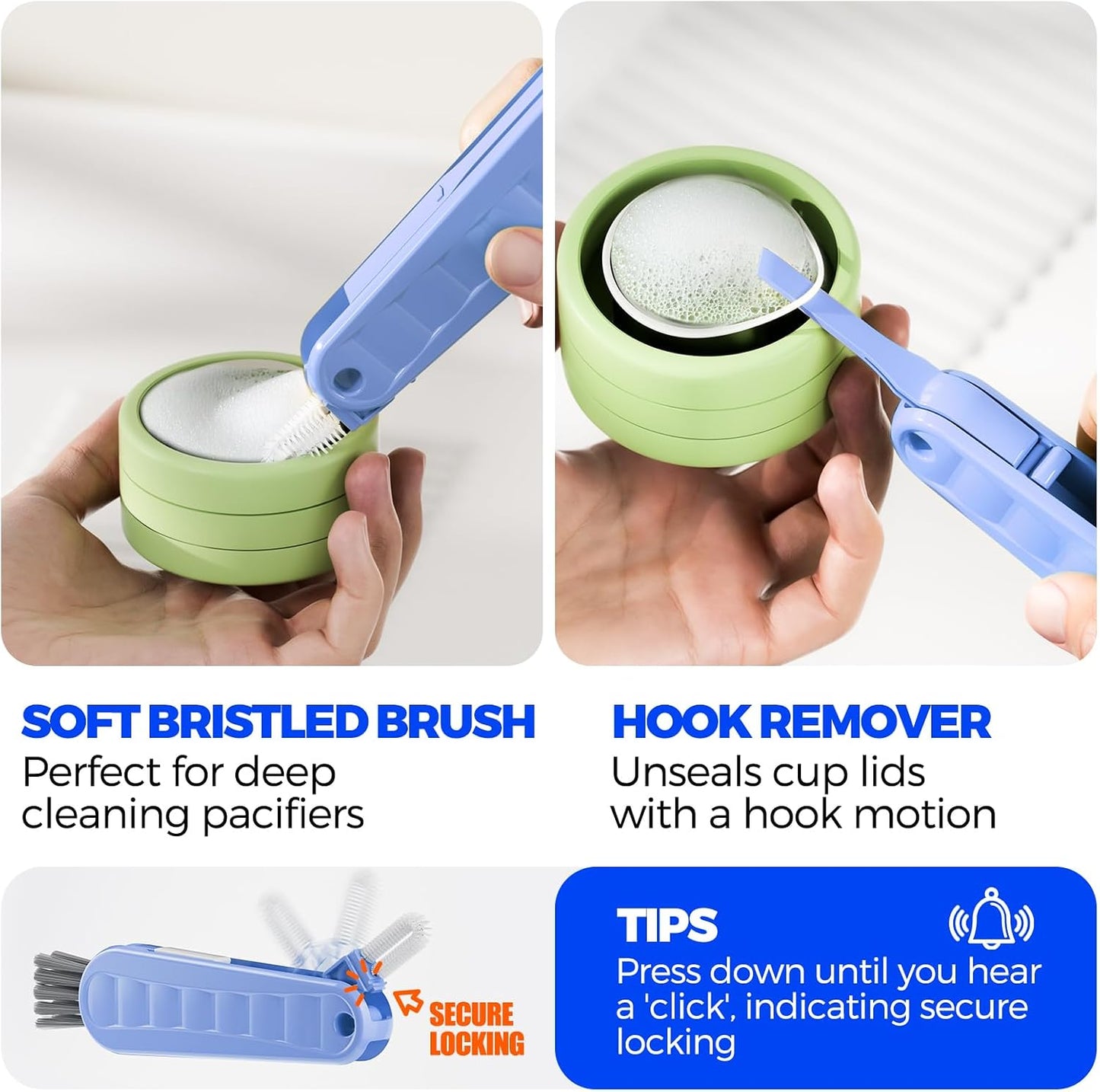 6 Pack Holikme 4 in 1 Cup Lid Cleaning Brush Set with 3 Straws, Multifunctional Bottle Brush, Silicone Cup Lid Gap Cleaner, Bristle Crevice Cleaning Brush, Flat End Brushes, Navy & Black & Olive