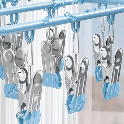 Drying Rack for Sock, Stainless Steel Sock Drying Rack with 23 Clips, Swivel Hook Windproof Hanger for Sock, Laundry, Hat, Scarf, Bras, Towel, Underwear, Pants, Gloves (White)