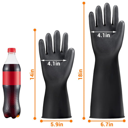 Black Rubber Gloves Extra Large, 22" Long Chemical Resistant Gloves, Waterproof Reusable Dishwashing Household Cleaning Safety Work Heavy Duty Industrial Rubber Glove, 1 Pair XXL