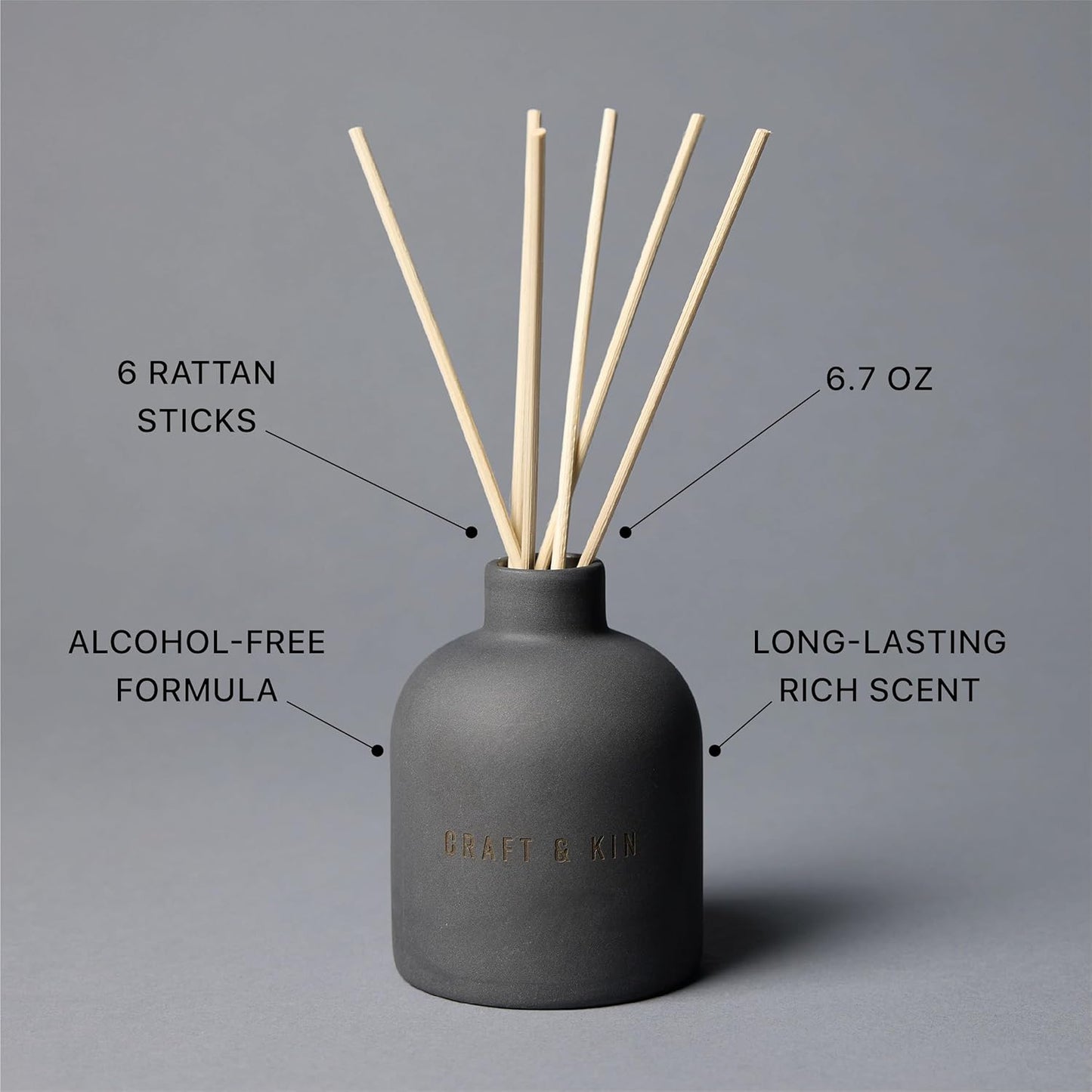 Craft & Kin Reed Diffuser for Home & Bathroom – Neroli & Jasmine Holiday Reed Diffuser Set with Fragrance Sticks, Long-Lasting Alcohol-Free Winter Scent, Earthenware Collection, 6.7oz