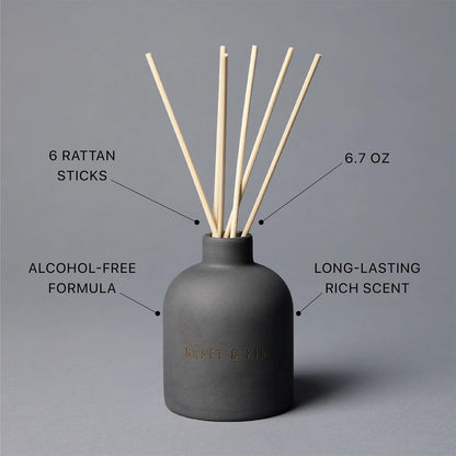 Craft & Kin Reed Diffuser for Home & Bathroom – Neroli & Jasmine Holiday Reed Diffuser Set with Fragrance Sticks, Long-Lasting Alcohol-Free Winter Scent, Earthenware Collection, 6.7oz