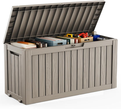 DRATO 180 Gallon Outdoor Storage Box, Large Waterproof Deck Box, Lockable Resin Storage Container with Reinforced Support for Patio Cushions, Garden Tools, UV-Resistant Outdoor Chest（Black，180 Gallon）