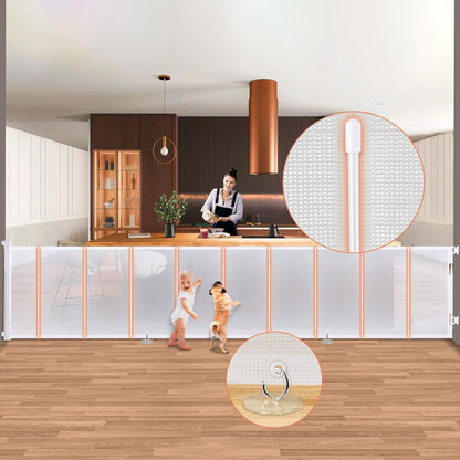 200'' Retractable Baby Gates Extra Wide,34" Tall Retractable Dog Gate for Doorways,Extra Long Retractable Baby Gate for Stairs,Kitchen,Indoor/Outdoor Retractable Gate with Fiberglass Reinforcement Rod