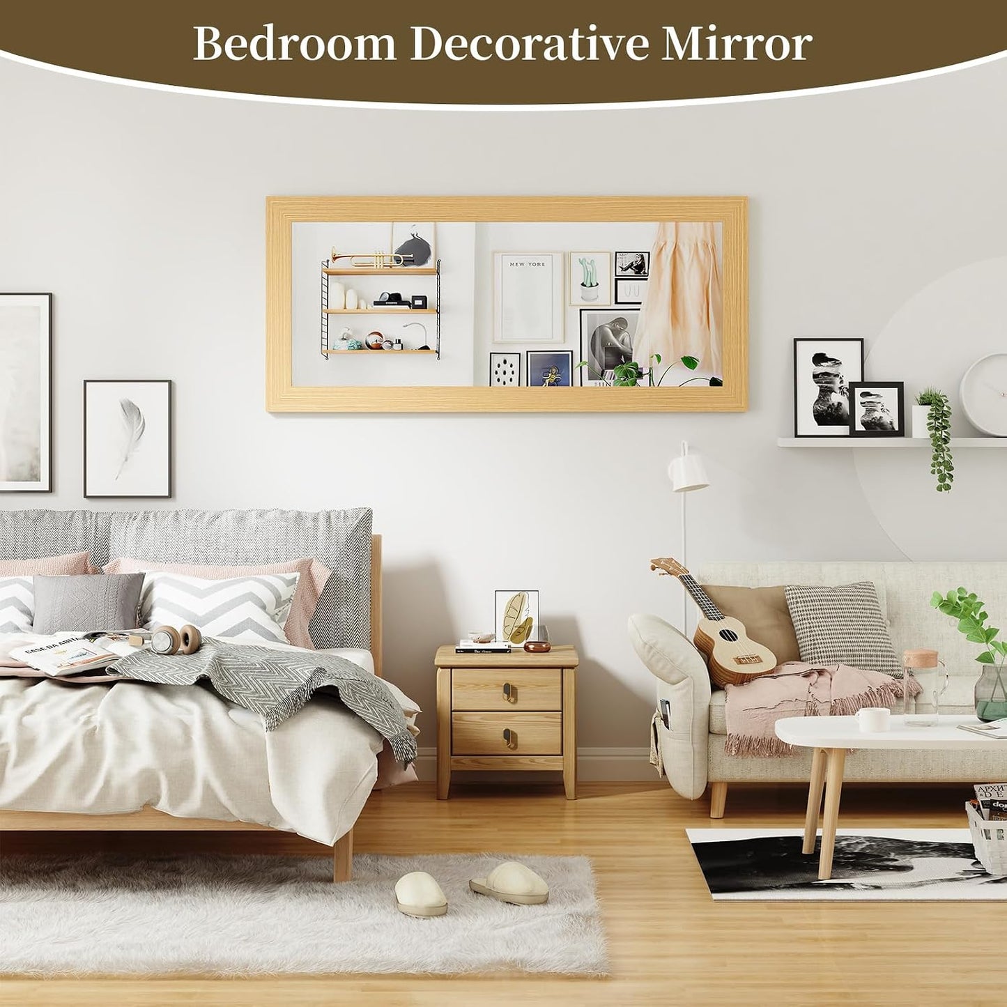 Syndra Modern Full Length Mirror Wood Frame, 65x24'' Large Floor Mirror with HD Tempered Glass & Wall Mount, Rectangular Standing Mirror for Bedroom, Living Room, Entryway, Farmhouse(Grey White Oak)