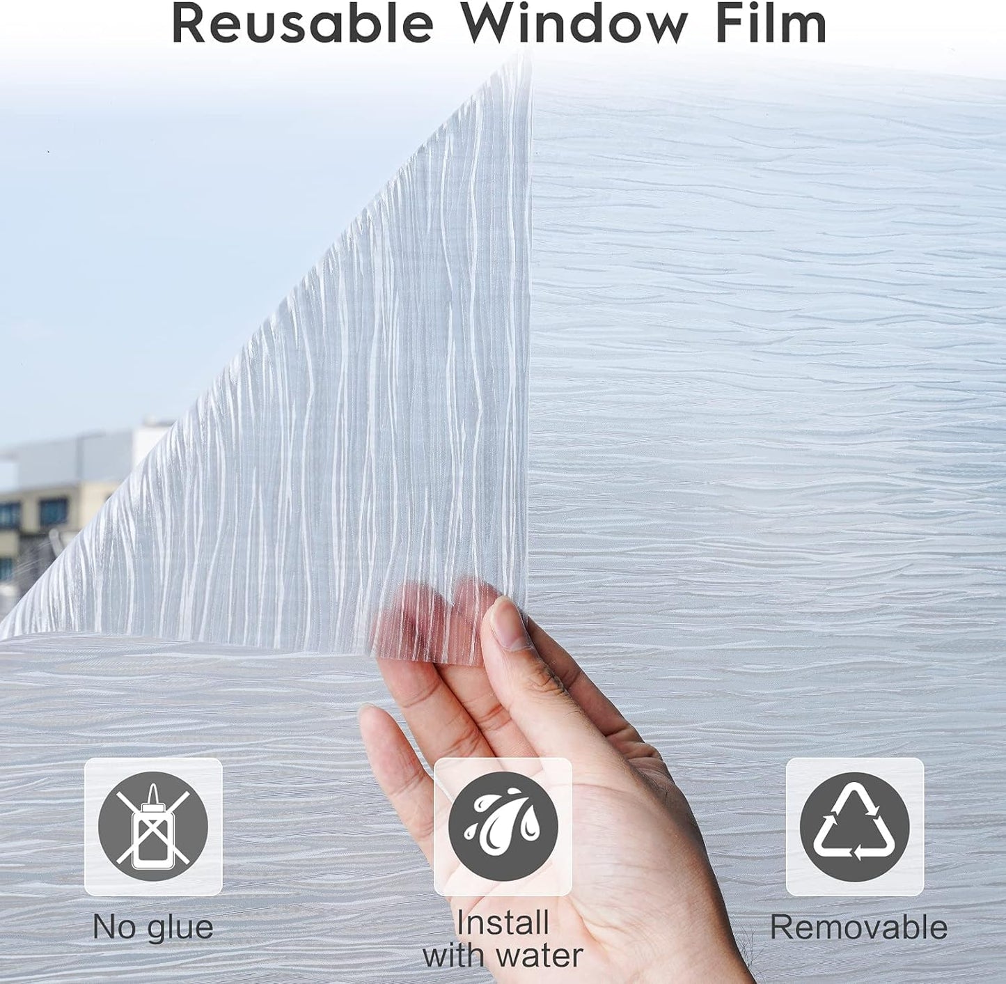 rabbitgoo Window Privacy Film Frosted Glass Film Removable Vinyl Door Coverings UV Blocking Decorative Static Cling Non-Adhesive Window Clings Sticker for Home Decor, 17.5 x 78.7 Inches