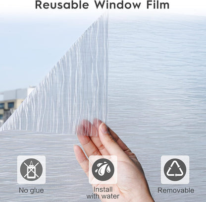 rabbitgoo Window Privacy Film Frosted Glass Film Removable Vinyl Door Coverings UV Blocking Decorative Static Cling Non-Adhesive Window Clings Sticker for Home Decor, 17.5 x 78.7 Inches