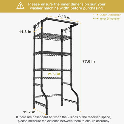 Ulif U11 Over Washer and Dryer Shelves, 3 Tiers Laundry Room Storage and Organizer Standing Shelf, Metal Freestanding Clothes Drying Rack, 33.9" W x 19.7" D x 77.6" H, Black