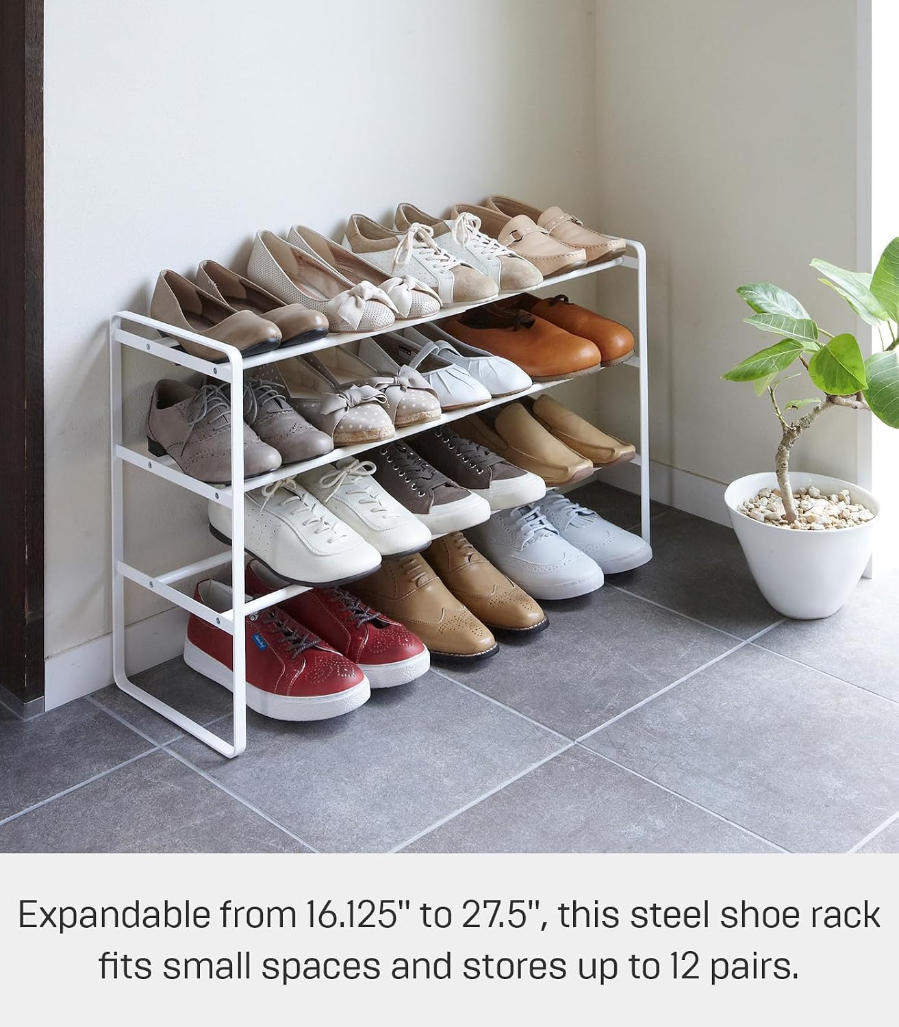 YAMAZAKI Home Frame Adjustable Shoe Rack - Spacesaving Storage Solution, 7" - Steel - Holds Up to 4 Pairs of Shoes Per Shelf