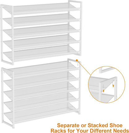 Large Shoe Rack 8 Tier Shoe Organizer, Heavy Duty Metal 4-Tier Stackable Shoe Storage Vertical Shoe Rack for Closet Front Door Entrance, Up to 50 Pairs, 44.8" W x 11.4" D x 56.7" H, Black