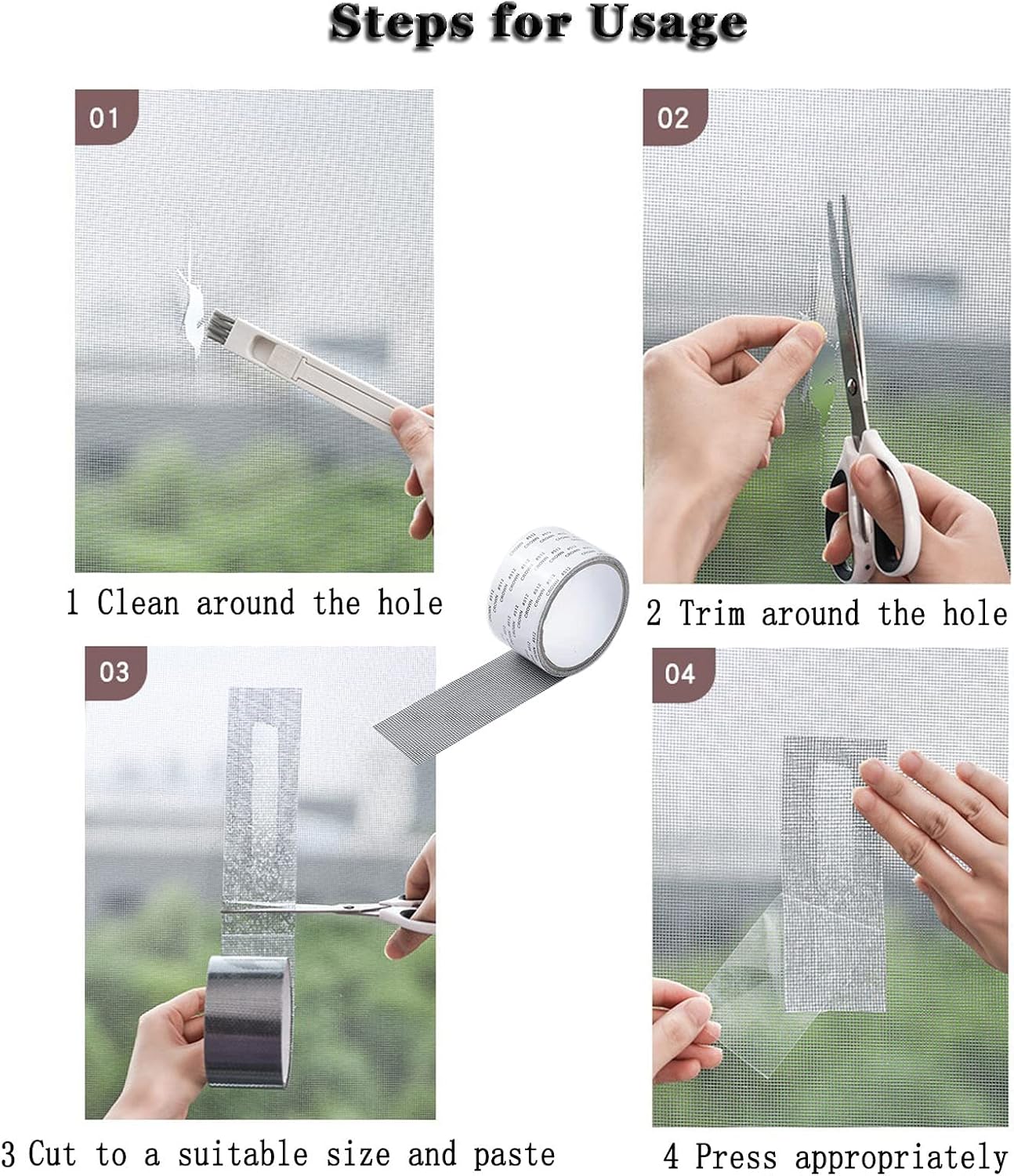2PCS Window Screen Repair Kit Sticky Fine Screen Mesh Patch Repair Kit, Screen Repair Kit, Screen Tape Mesh Repair - for Windows or Doors (C-White)