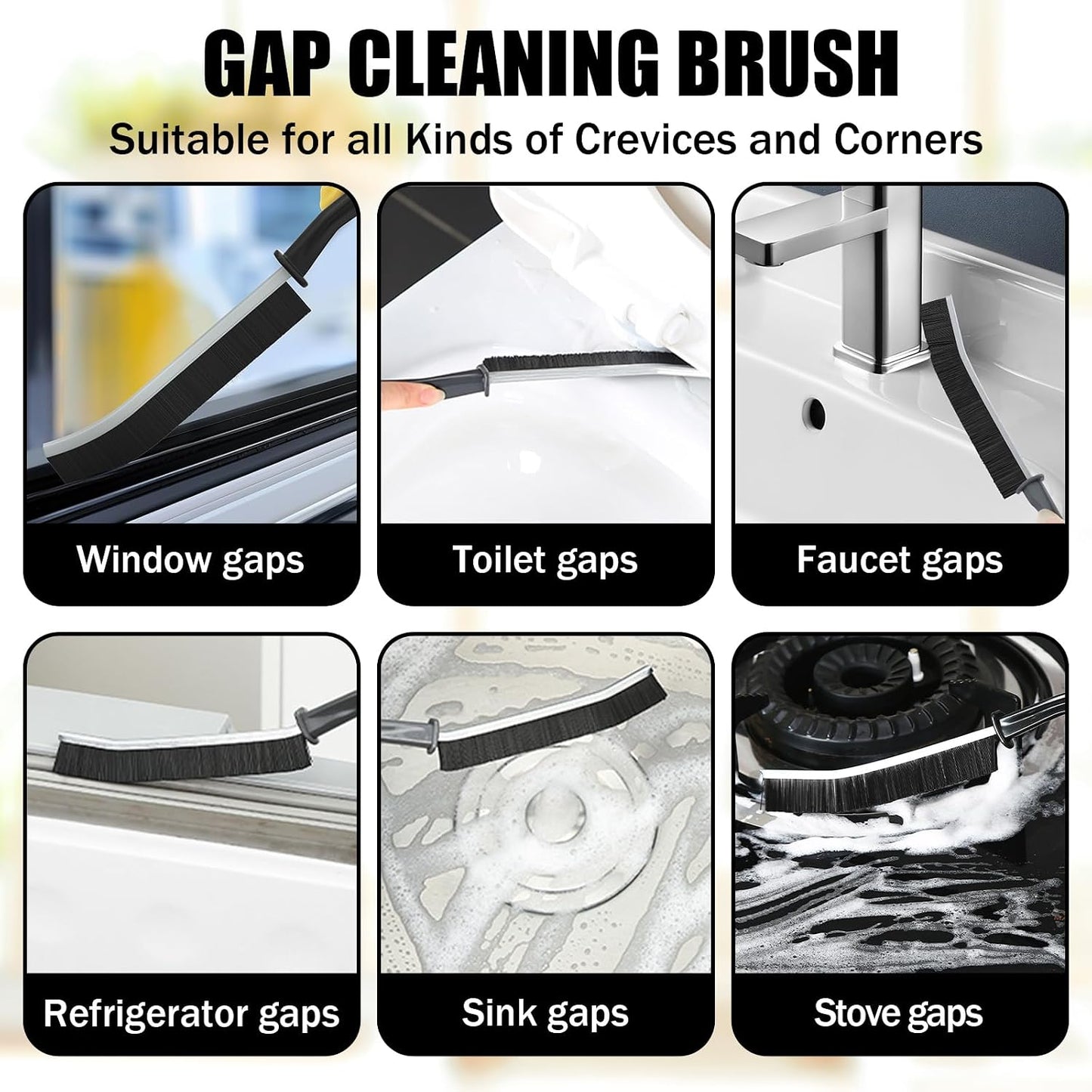 3 PCS Cleaning Gap Brush Set Narrow Crevice Scrub Brush with Stiff Bristles Handle Detail Cleaning Brushes for Home,White,Yellow,Red