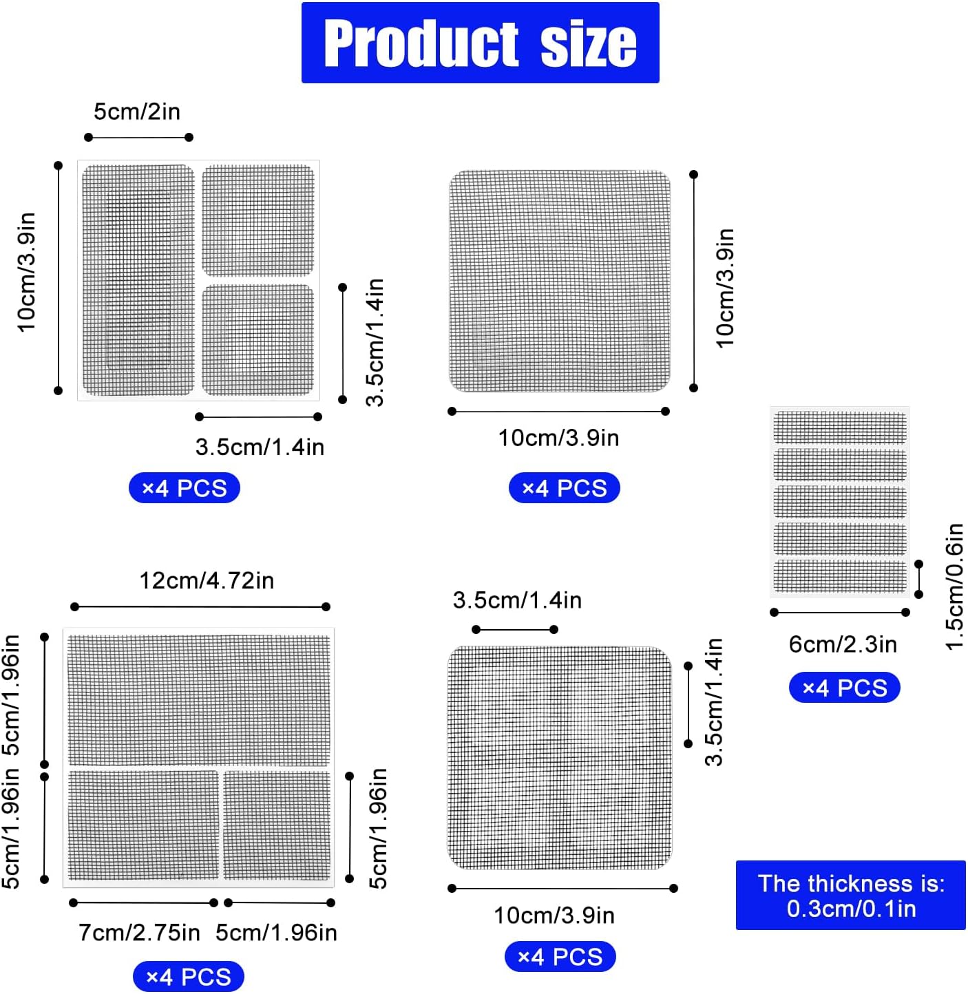 20PCS Window Screen Repair Patches Kit, Self Adhesive Screen Door Mesh Repair Fiberglass Window Repair Kit for Repairing Screen Windows Doors Tents Nets, (Gray, 5 Styles)