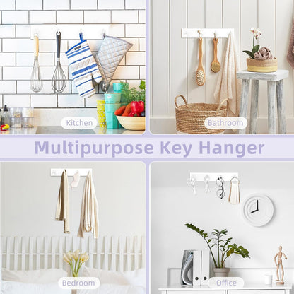 VIS'V Key Holder Wall Mount, Large Adhesive Key Hanger with 4 Hooks, Black | Metal Material, No Drilling, Extra Adhesive Strip, Suitable for Entryway, Hallway, Doorway, Kitchen, Garage, Camper