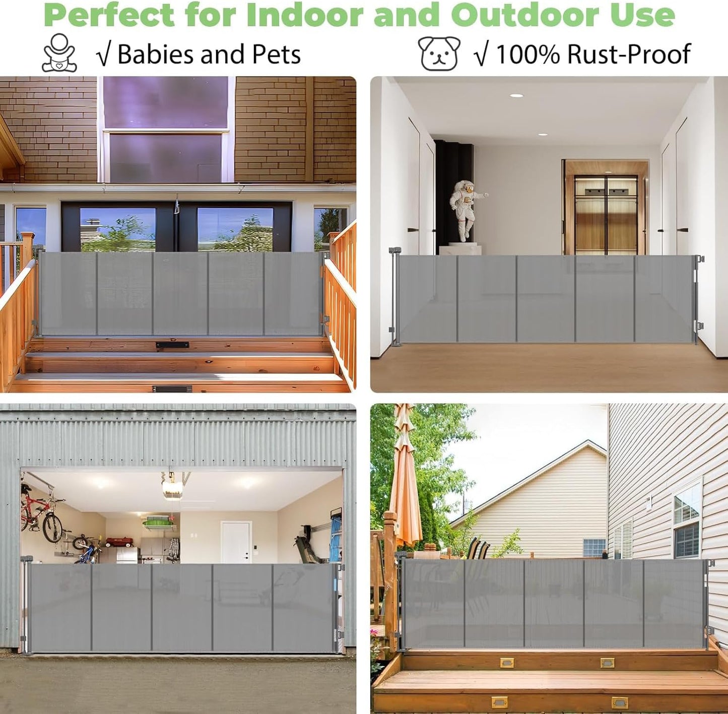 Reinforced 60" Wide Retractable Baby Gates with Upgraded Rods - Bottom Anti-Escape, 5 ft Mesh Baby Gate Retractable Dog Gate Indoor Pet Gate Retractable Stair Gate Outdoor Retractable Gate, Black