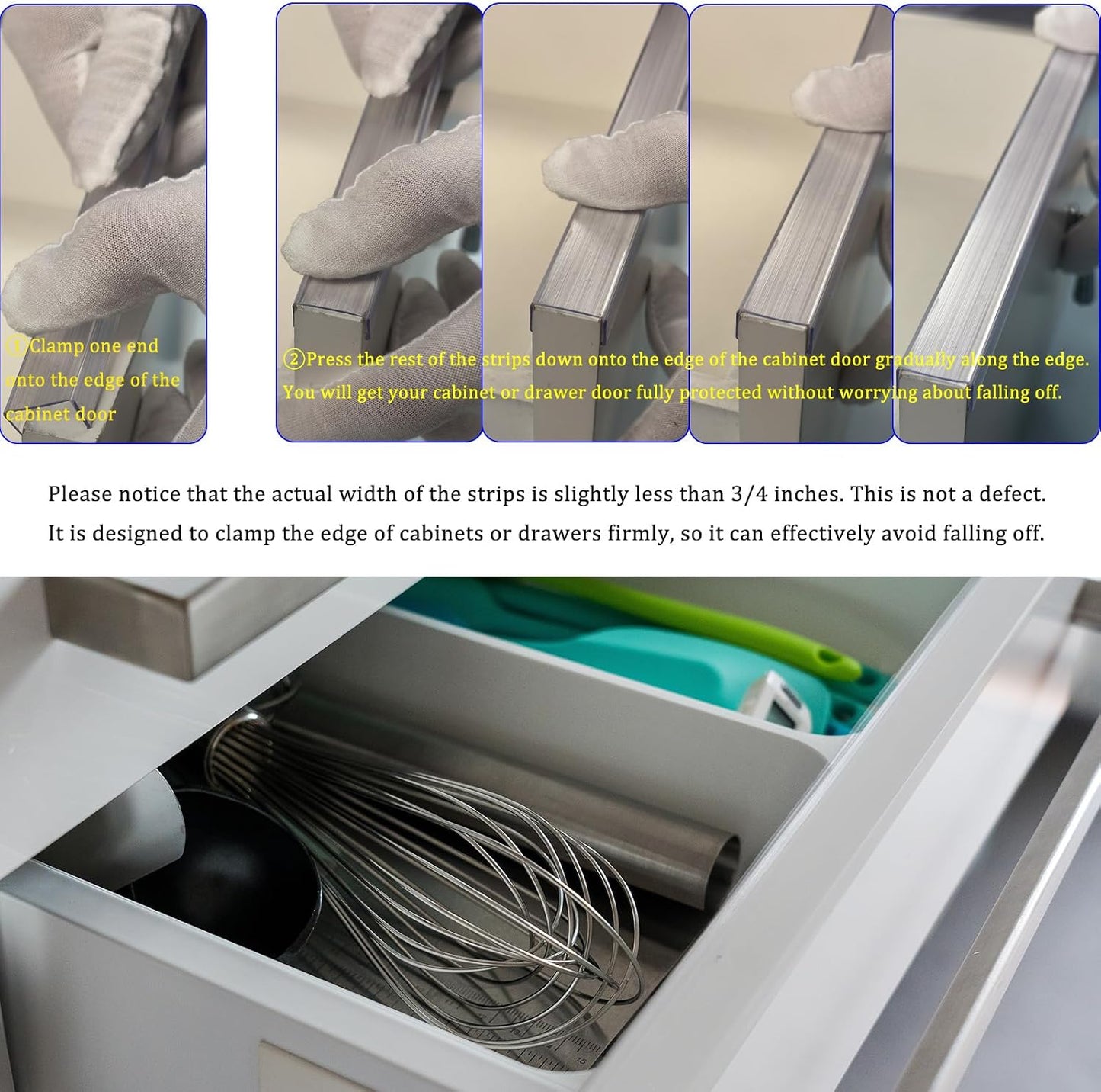 6 PCS Cabinet Door Edge Protector for 3/4 in Thick Door Edge, Clear Slip-On Guard for Kitchen Drawers and Shelves