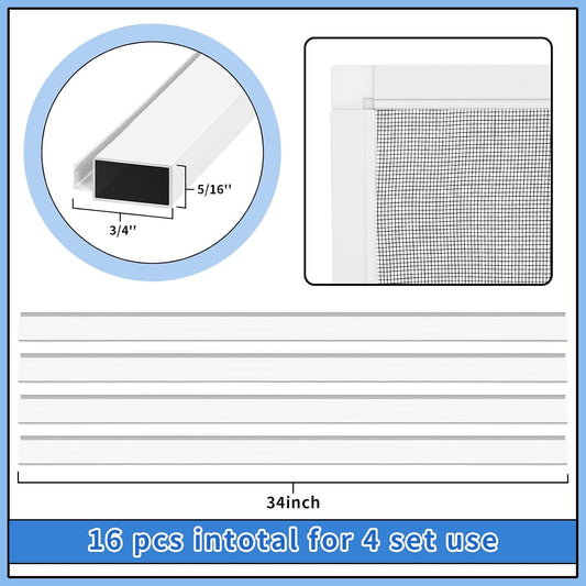 Yaocom 4 Pack Window Screen Kit 3/4 x 5/16 Inch Aluminum Frame with Corners, Spline, Springs, Pull Tabs, Screen Mesh and Screen Rolling Tool 32'' x 32''