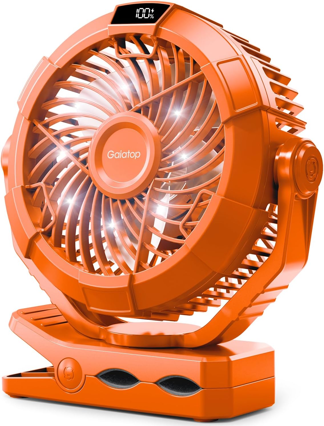 Gaiatop Portable Camping Fan with LED Lantern, 360°Rotation and Clip on for Desk, USB Rechargeable Battery Powered, Digital Display and Hanging Hook for Tent Outdoor Travel Bedroom Black