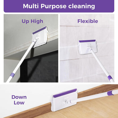 wlich Baseboard Cleaner Tool with Handle 2.0, 60" Extendable Long Handle, Dust Trapping and Locking, 5 Reusable Pads, Purple Base Boards Cleaning Tool for Moldings, Wall, Floor, Bathroom, Kitchen