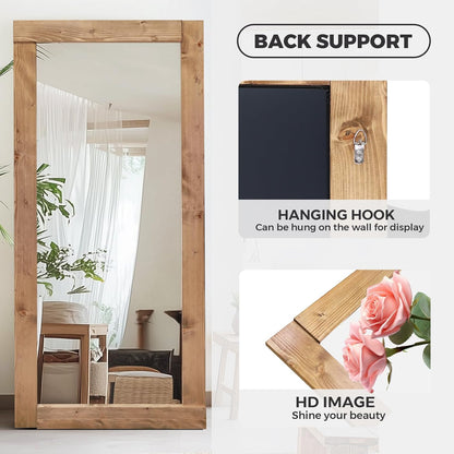 Solid Wood Full Length Mirror - 65"x22" Arched Floor Mirror, Free Standing & Wall Mounted - Elegant Design for Bedroom, Dressing Room, Hallway, Brown