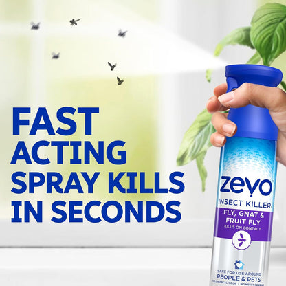 Zevo Flying Insect Killer Spray - Fruit Fly, Gnat, Fly & Mosquito Bug Spray for Home Use with Rosemary & Cornmint Oil - Indoor & Outdoor Use (3 Bottles)
