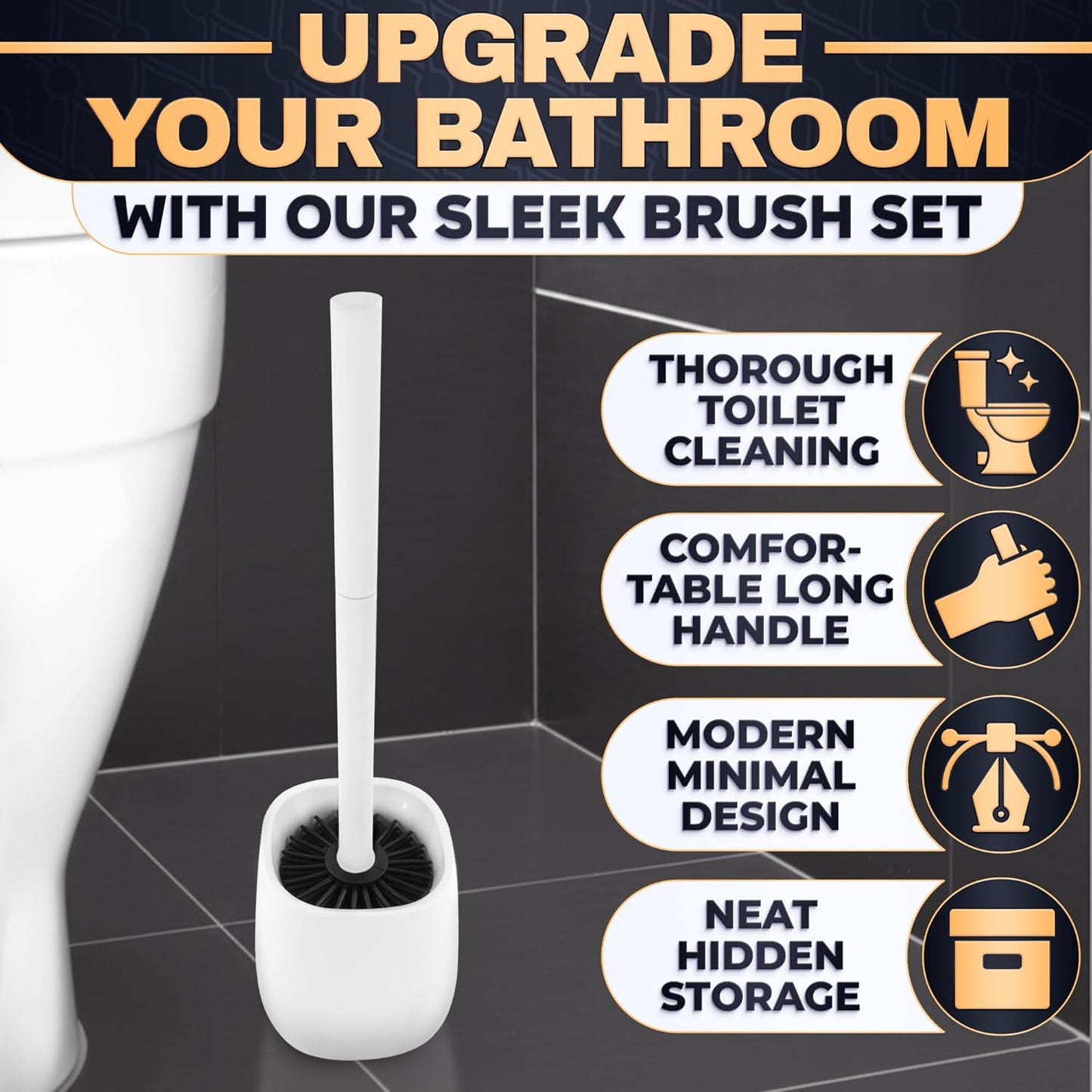 Silicone Toilet Brush and Holder Set - Cream RV Toilet Brush with Holder, Flexible Head, Soft Bristles, Detachable Handle and Freestanding Base, Compact Bathroom Cleaning Tool with Minimalistic Design