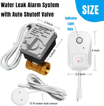 Water Leak Detector for Home, Water Alarm Leak Detector with Automatic Shutoff, Includes Leak Sensor and Water Valve, for 3/4-Inch Diameter Pipe, Protect Your Home from Water Damage