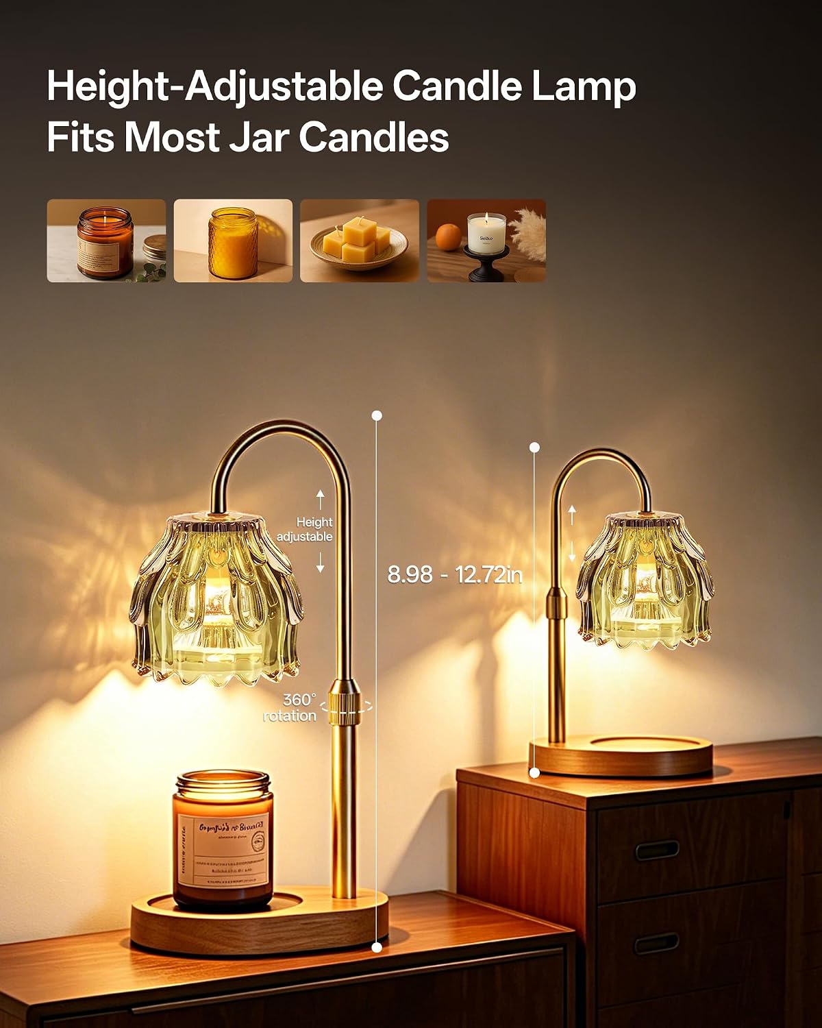 Homelist Candle Warmer Lamp with Timer Dimmer, Electric Wax Melter Warmer | Flower Adjustable Height Candle Warmer with 2 GU10 Bulbs for Women/Sister/Mom, Gifts for Birthday/Mother Day, Home Decor
