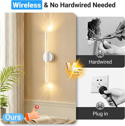 Peel and Stick on Gold Battery Operated Wall Sconces Set of 2, Rechargeable Magnetic Linear Wall Lights for Bedroom, Wireless Sconces with Remote&Touch Control, 3CCT&Dimmable Wall Lamp for Living Room