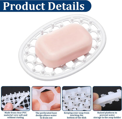 2 Pcs Soap Dish with Drainage Holes, Silicone Soap Holder | Clear Bar Holder Tray, Self Draining Soaps Saver for Shower, Anti-Slip Soaps Container for Bathroom, Shower, Kitchen