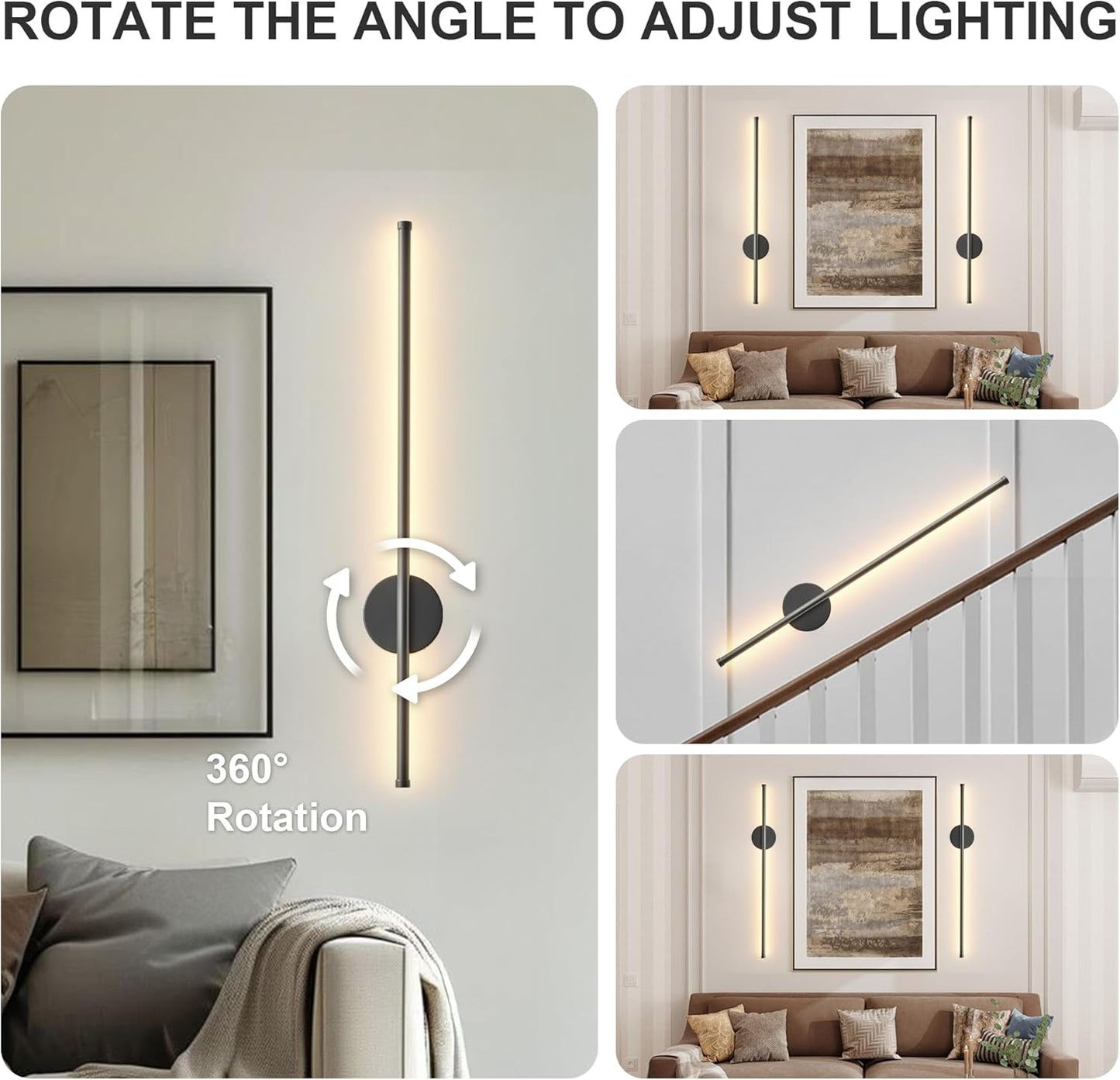Battery Operated Modern Wall Sconces, Dimmable Wireless Wall Light Set of Two with Remote Control, 3 Color Temperatures, Rechargeable LED Wall Sconce for Bedroom, Living Room, Hallway, 23.6 Inch Brass
