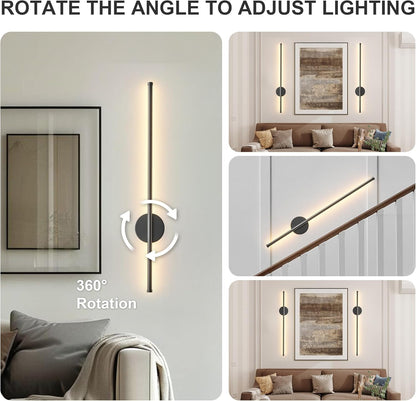 Battery Operated Modern Wall Sconces, Dimmable Wireless Wall Light Set of Two with Remote Control, 3 Color Temperatures, Rechargeable LED Wall Sconce for Bedroom, Living Room, Hallway, 23.6 Inch Brass