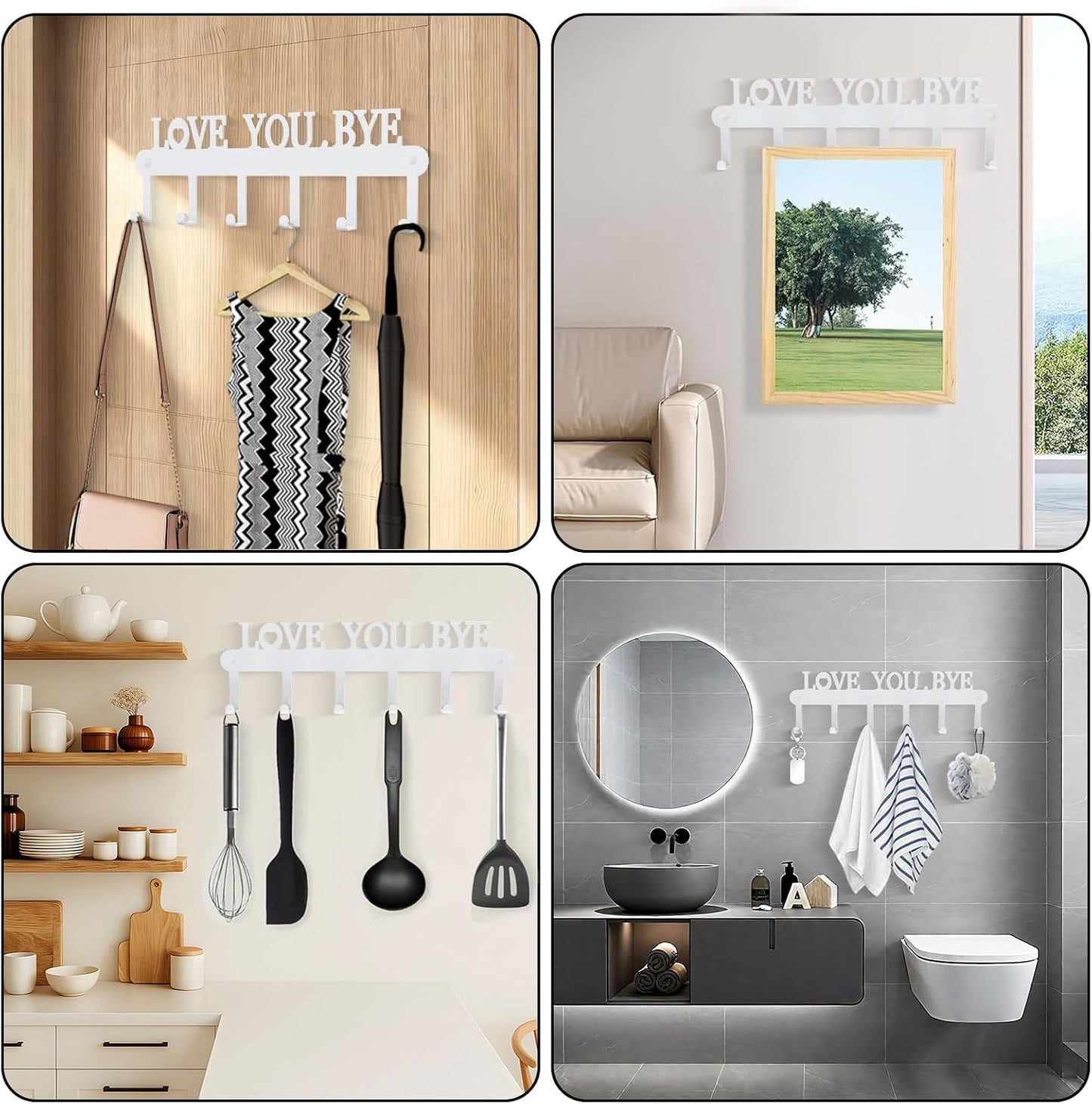 2 Pack Key Holder Wall Mount, Wall Mount Key Holder, Key Hooks Hanging Keys, Key Hanger with 8 Hooks, No-Drill Decorative White Key Rack for Living Room, Kitchen, or Bathroom
