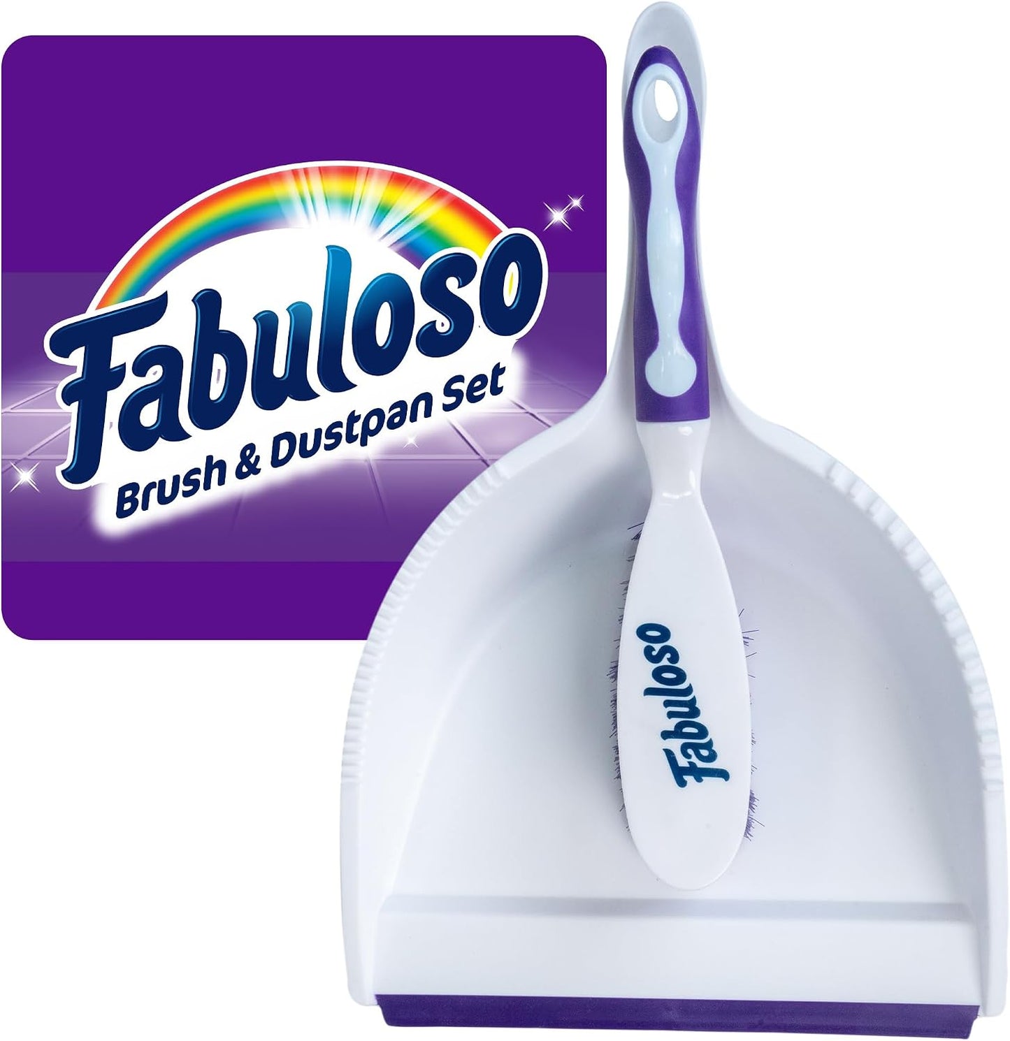 Fabuloso Cleaning Brush, Compact Hand Scrub Brush with Easy Grip Rubber Texture for Kitchen, Bathroom, Tile, Baseboards and Floors, Firm Bristles for Indoor Surface Cleaning, White & Purple, 6 Inch