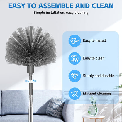 SetSail Cobweb Duster with Extension Pole, Retractable Dusters for Cobweb Cleaning 90-inch Long Handle Ceiling Fan Spider Web Brush for Outdoor Indoor High Ceilings