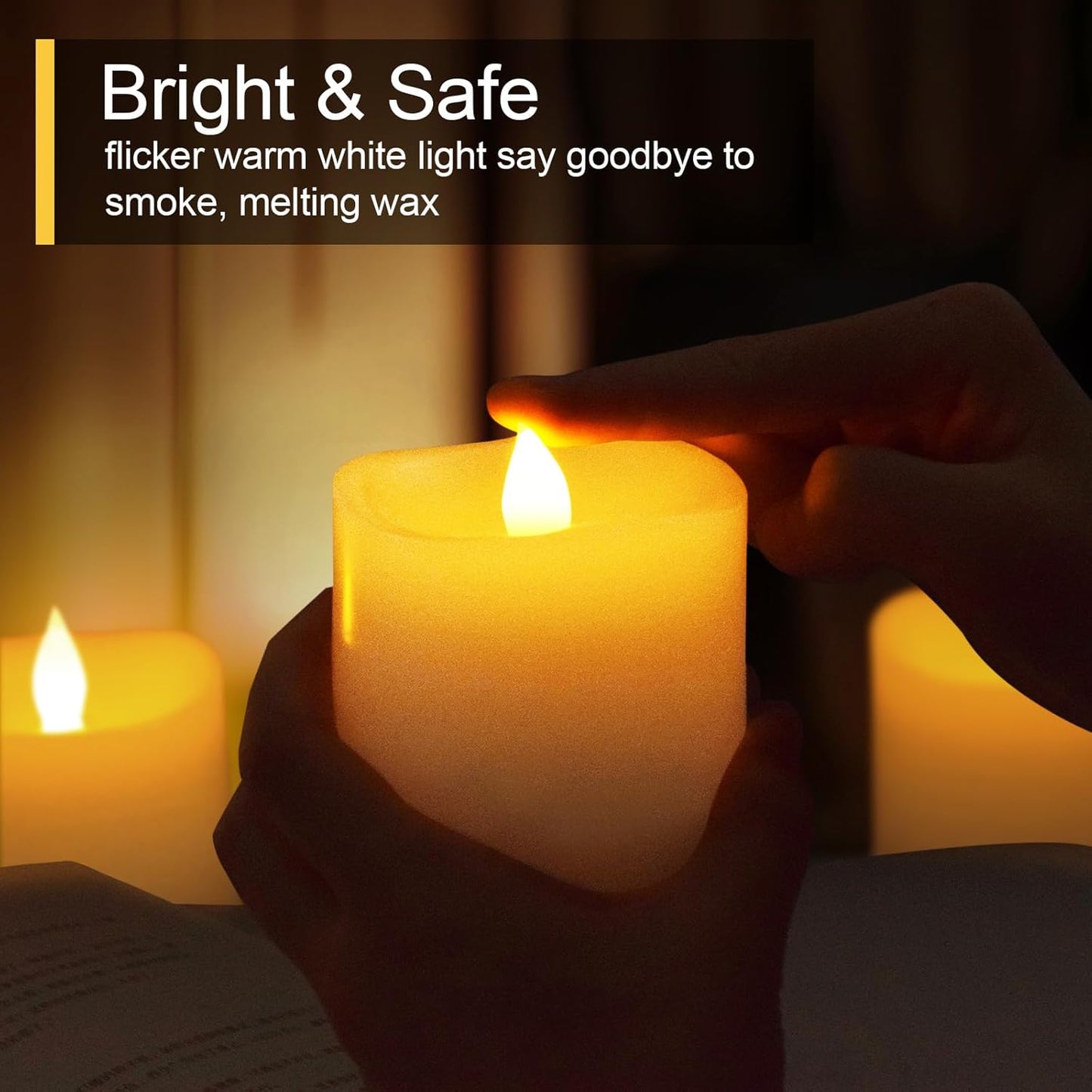 3x3 Flameless Candles with Remote Set of 2, 3 inch Battery Candles Flickering with Timer, LED Pillar Candle for Indoor/Outdoor, White