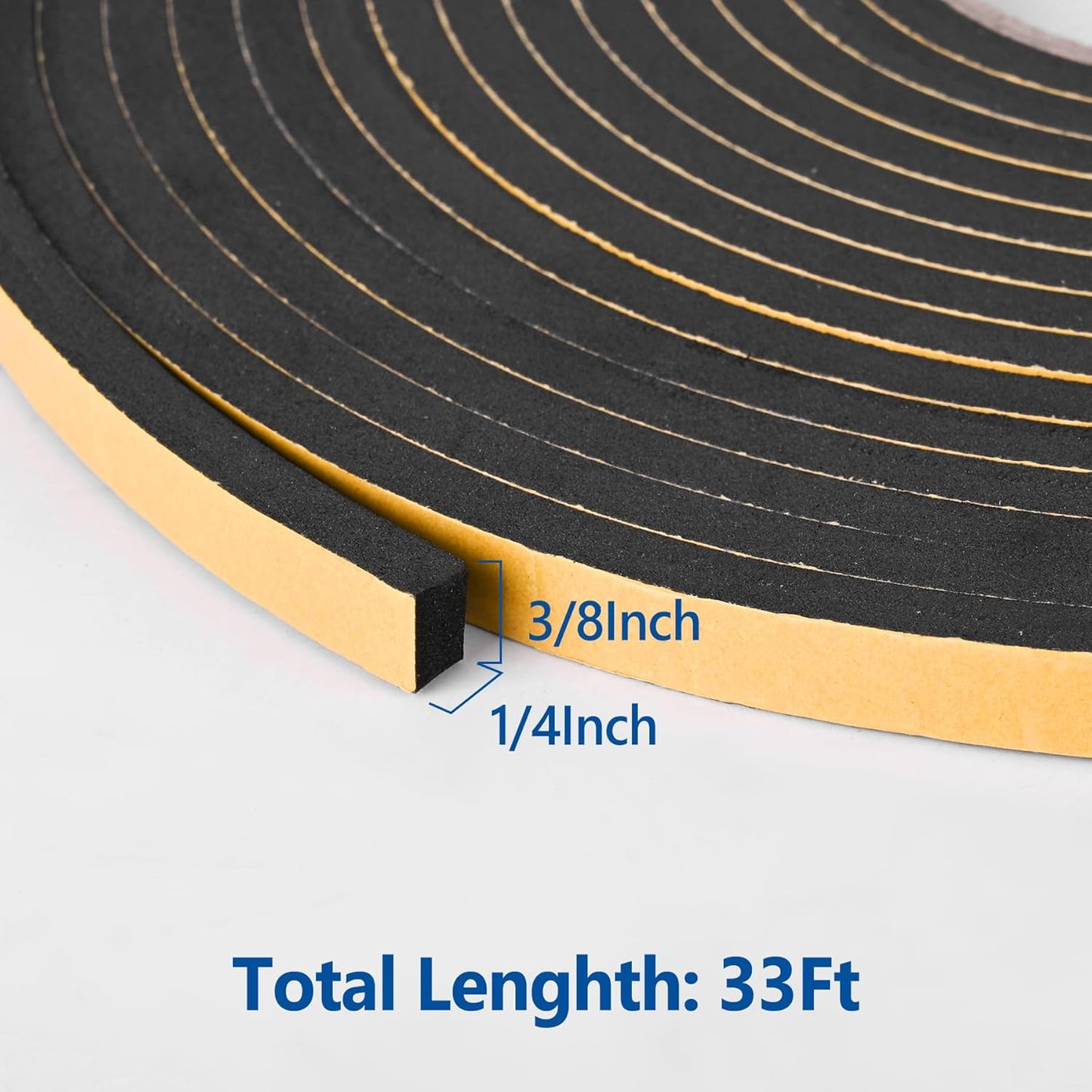 Kikerike Self Adhesive Foam Tape Weatherstrip 1/2In x 1/4In x 16.5Ft High Density Foam Insulation Strips Seal Weather Stripping with Strong Adhesive for Door and Window Sound Isolation Soundproofing