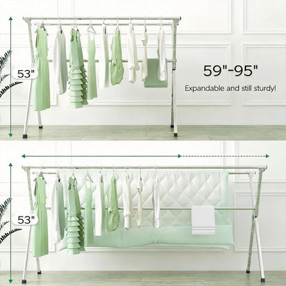 Clothes Drying Rack Folding Indoor Outdoor, Foldable Portable Laundry Drying Rack, Heavy Duty Laundry Hanger Dryer Rack with 20 Hooks (79.55'')