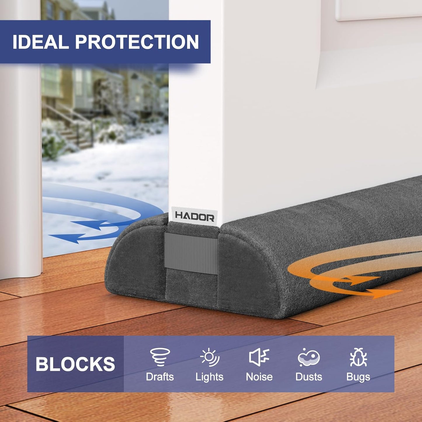 HADOR Door Draft Stopper for Bottom of Door, 36 Inch Under Draft Air Noise Light Blocker 30"- 36" Double Side Triangle Soundproof Sweep Filler Seal Gap up to 1.7" for Patio Sliding Door Guard, Grey