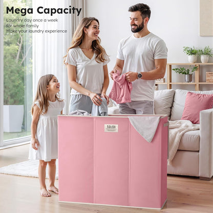SOLEDI 180L Laundry Hamper 3 Section, Extra Large Laundry Hamper with Lid, Dirty Clothes Hamper with Sturdy Handle, Large Laundry Basket Organizer for Laundry Room, Bedroom, Hampers for Laundry