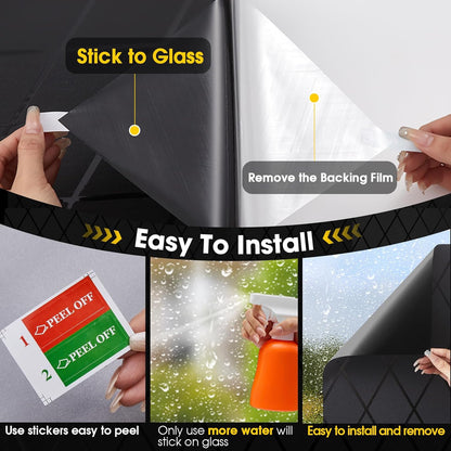 Privacy Window Film Day & Night, Static Cling Frosted Glass Window Film, 99% UV Blocking, No Glue Removable Window Covering for Bathroom Bedroom Kitchen Office (17.5 x 78.7 in)