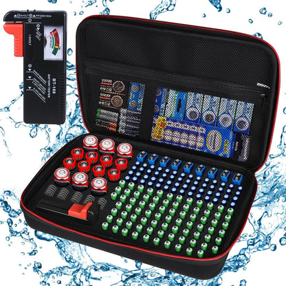 Battery Organizer Holder Storage Case with Tester,Waterproof Carrying Case Bag,Battery Vault Box for Garage Organization Holds 199+ Batteries AA AAA C D 9V (Batteries are Not Included)