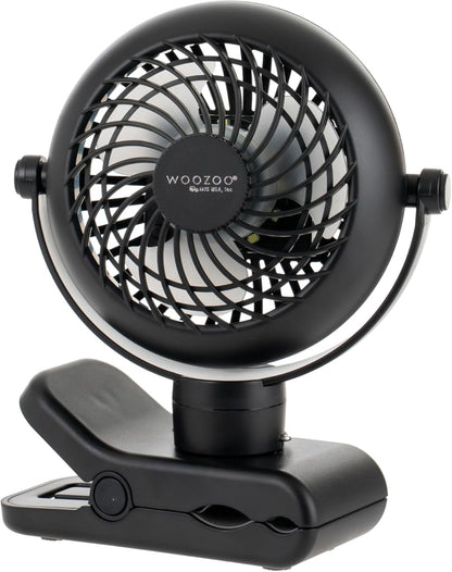 IRIS USA WOOZOO 3.5" Cordless Portable Clip On Fan, USB-C Rechargeable Fan, LED Light, Mosquito Repellent Tray, 360° Tilt, 3 Speeds,Bedside Kitchen Camping Golfing Outdoor Use, Black