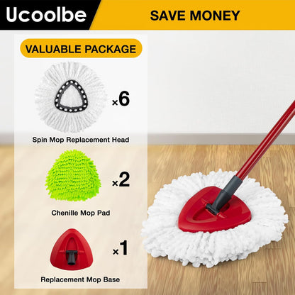 Spin Mop Replacement Head for O Cedar 2 Tank RinseClean, 4 Microfiber mop Refill, 1 Scrub Brush, 1 Mop Stick, 1 Mops Base, Deep Cleaning, 30" to 58" Mop Handle Replacement