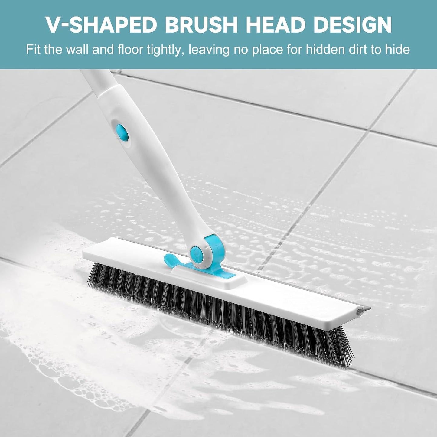 nacena Shower Scrubber with Long Handle, 3 in 1 Tile Tub Scrubber Brush with 3 Detachable Cleaning Heads Adjustable Handle Shower Cleaner Brush for Bathroom, Kitchen, Toilet, Wall, Sink, Blue White