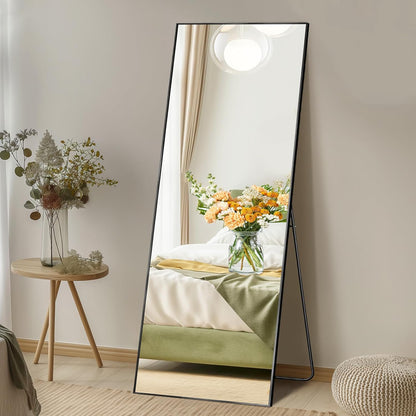59"x16" Arched Full Length Mirror, Full Body Mirror with Leaning or Standing, Floor Standing Aluminum Frame for Bedroom, Livingroom, Cloakroom, Black