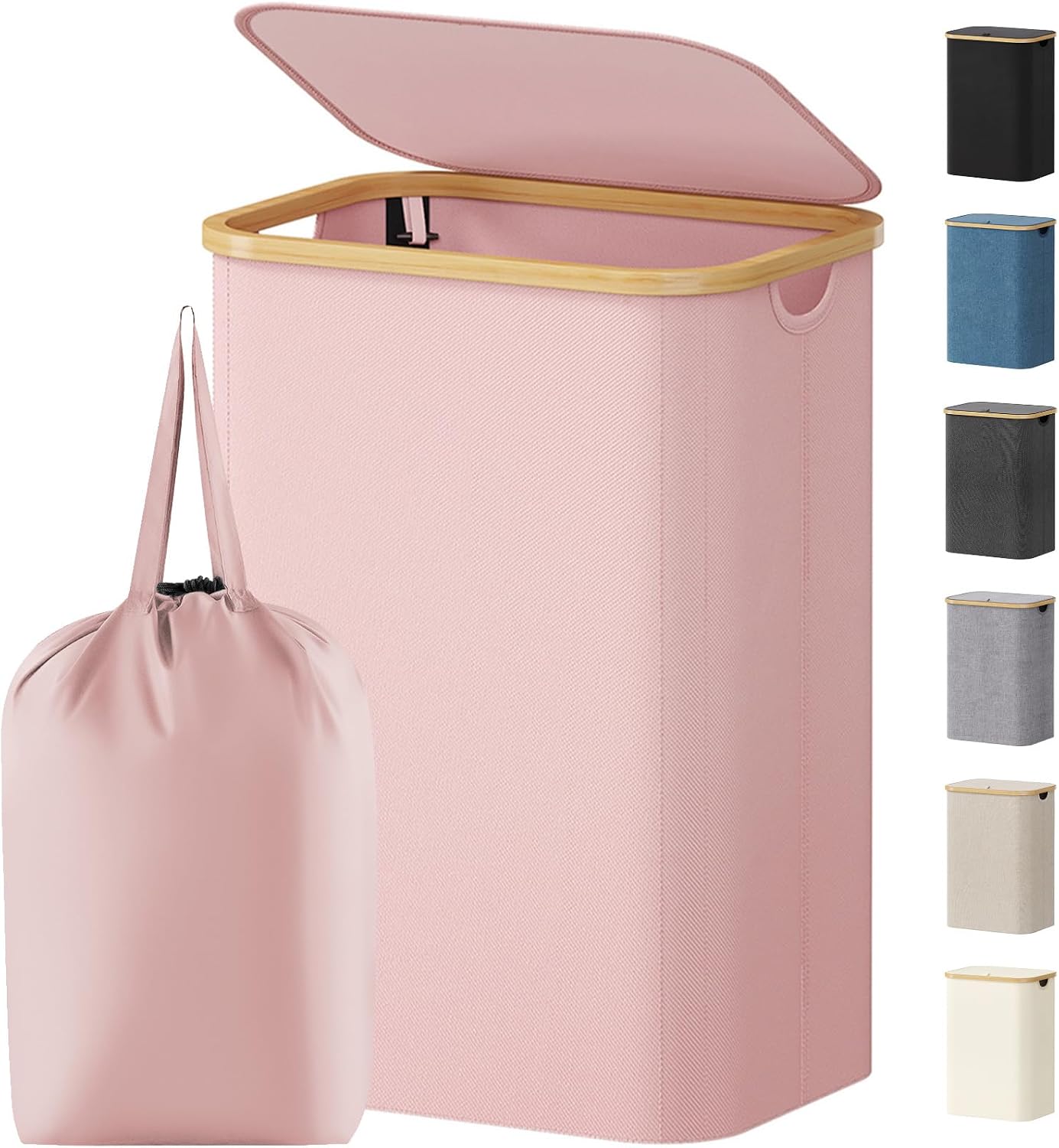 Lifewit 120L Laundry Basket with Lid, Clothes Hampers for Laundry with Bamboo Handles and 2 Removable Bag, Large Foldable Laundry Hamper for Bedroom, Bathroom, Dorm, Laundry Room, Beige